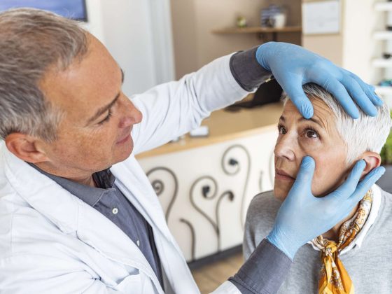 Senior woman getting eye exam